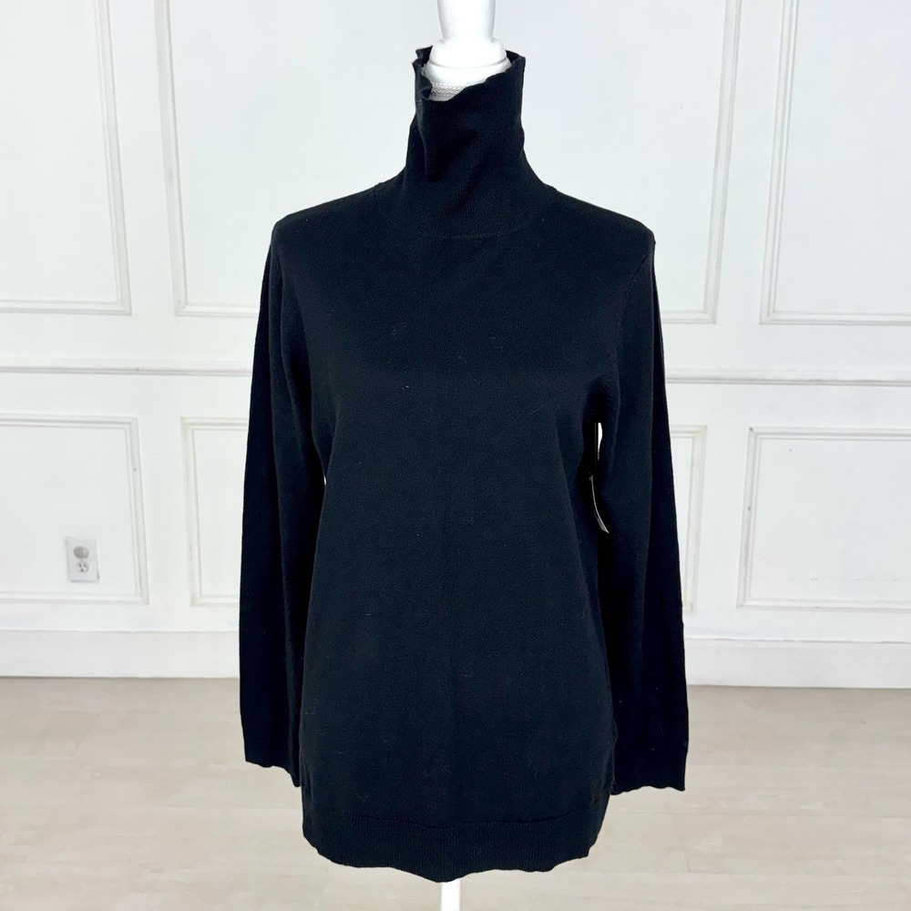 Womens Black Turtleneck Cotton Blend Knit Sweater‎ Large 90s Minimalism Basics
